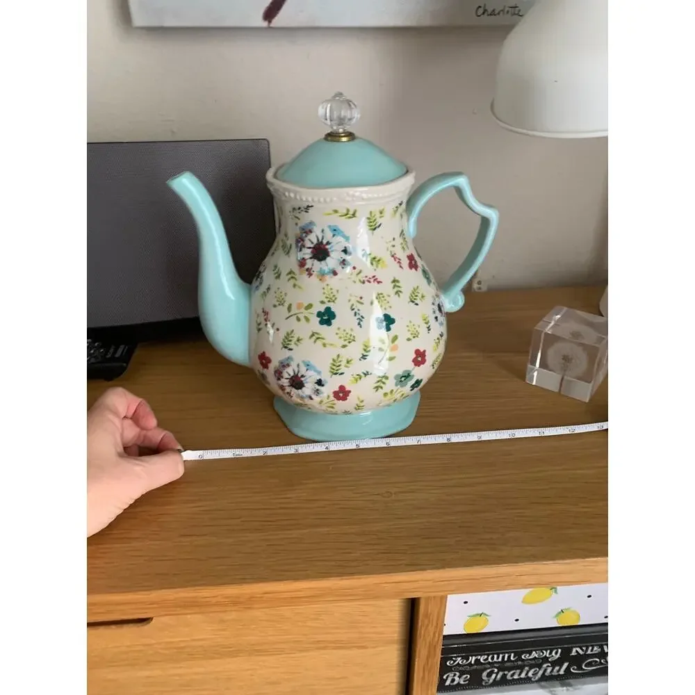 Pioneer Woman Kari Large 10-Cup Floral Teapot Turquoise 2.7 Qt Discontinued
